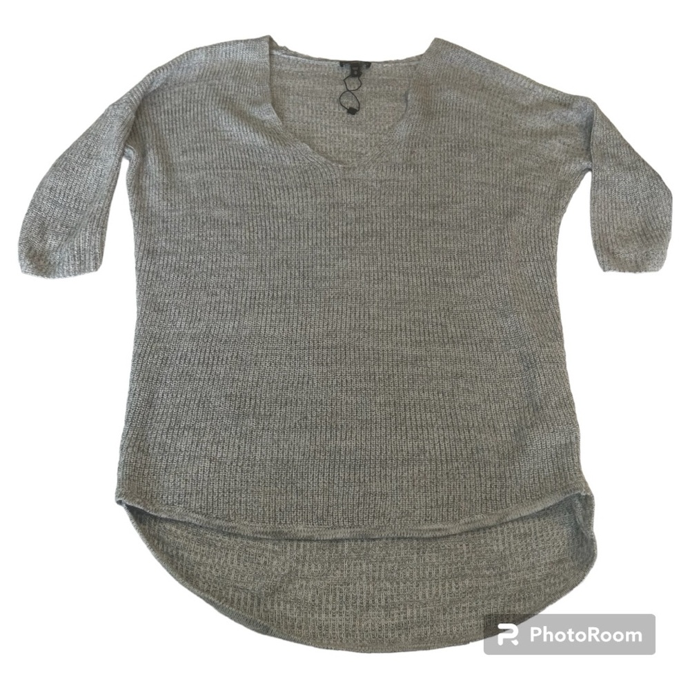 Express gray shirt sleeve scoop neck knit sweater high low hem pullover